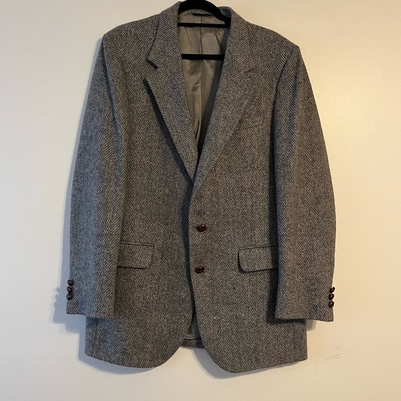 Christopher Hayes Gray Herringbone Men’s Sport Coat Blazer brown buttons FLAWS - Picture 1 of 12